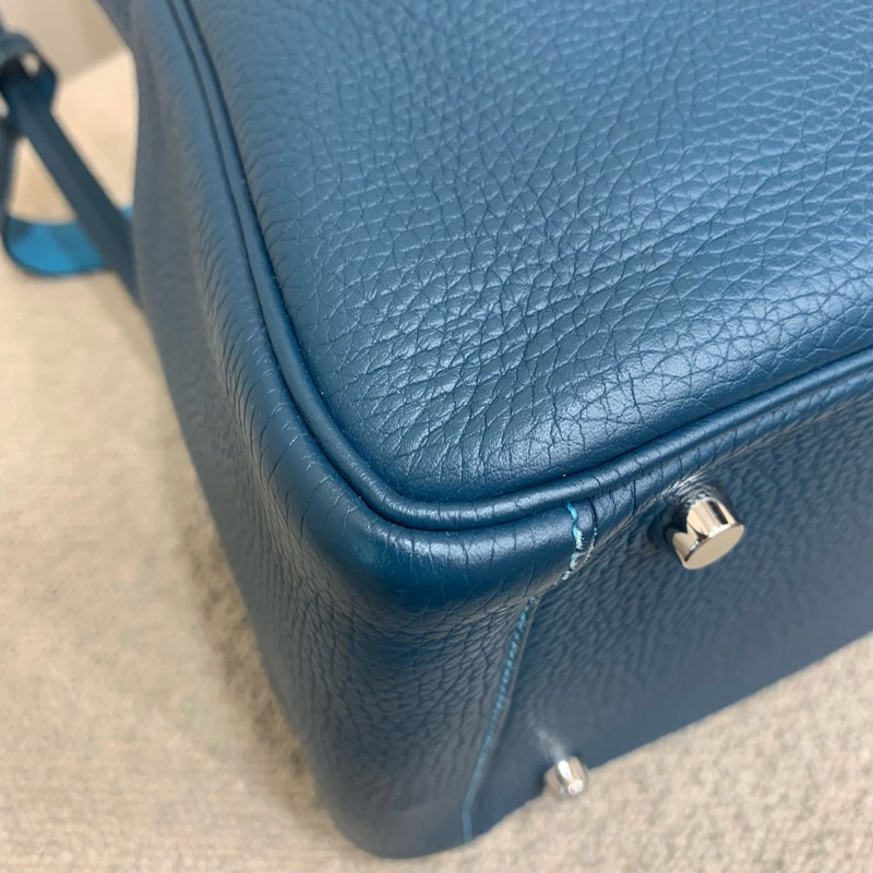 Hermes Lindy30 藍色銀扣 筐R 14年 鴨子藍拼湖水藍 配件：塵袋-5