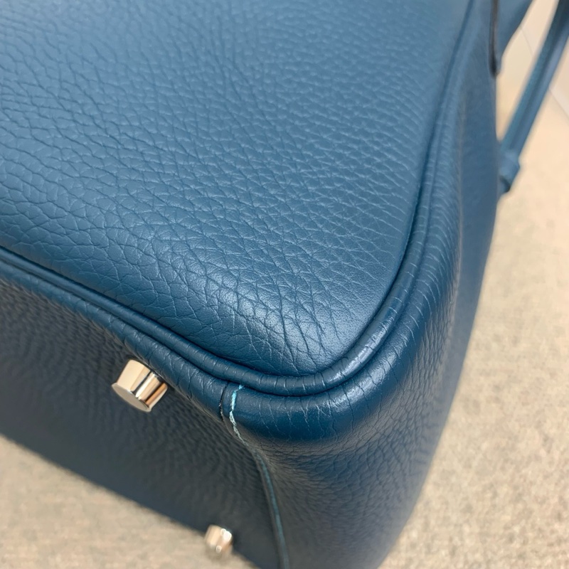 Hermes Lindy30 藍色銀扣 筐R 14年 鴨子藍拼湖水藍 配件：塵袋-6