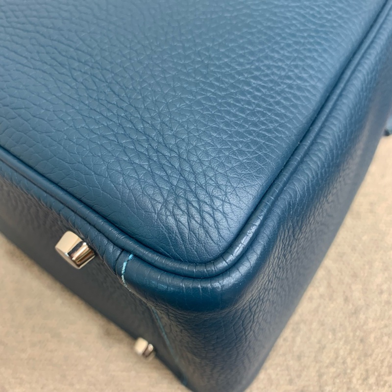 Hermes Lindy30 藍色銀扣 筐R 14年 鴨子藍拼湖水藍 配件：塵袋-7