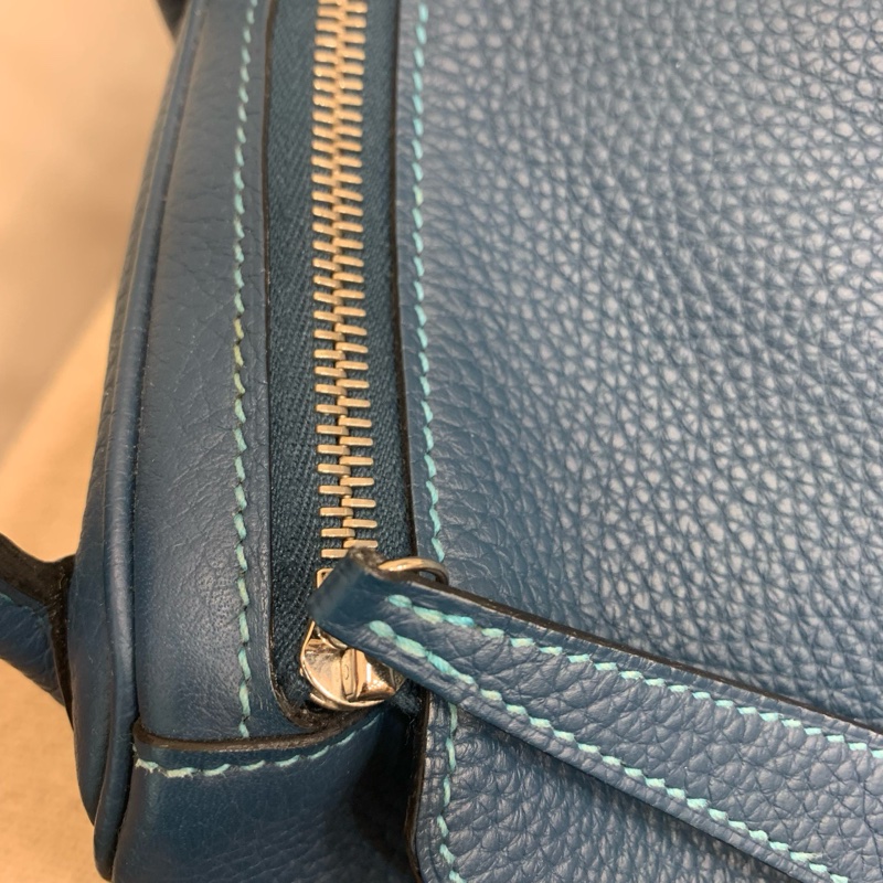 Hermes Lindy30 藍色銀扣 筐R 14年 鴨子藍拼湖水藍 配件：塵袋-11