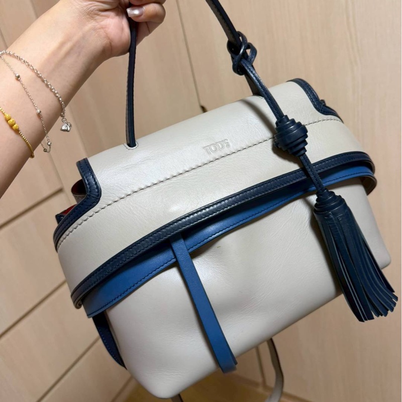 tod's tods wave  灰藍 斑鳩灰配藍  豆豆包 大嘴包 手提包 斜背包 肩背包 側背包-3