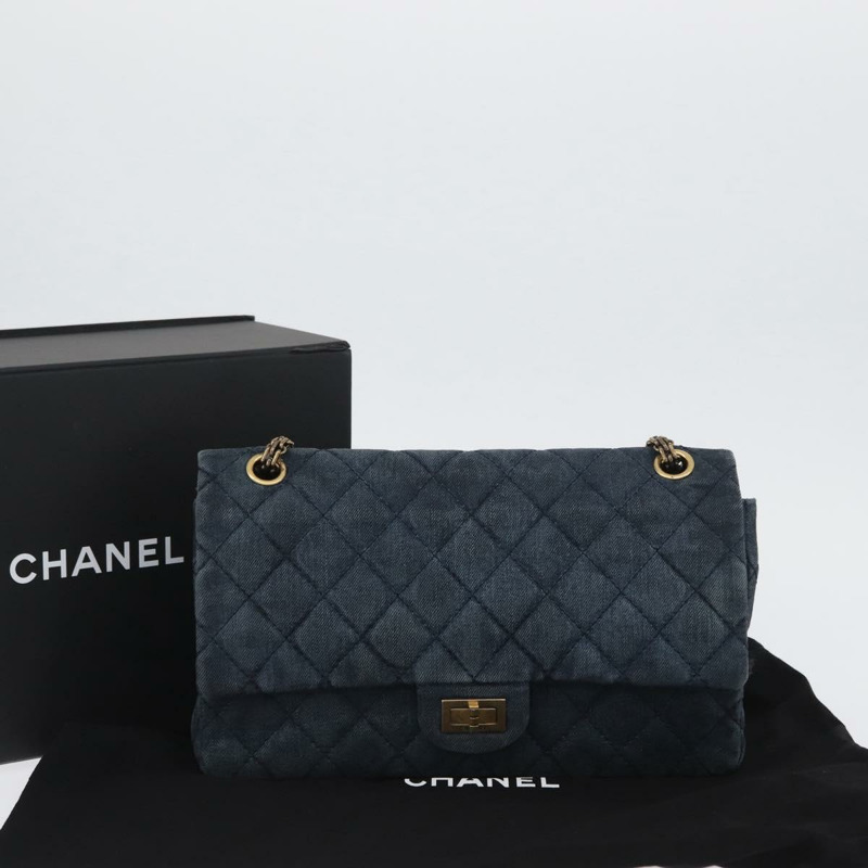 【日本直送】香奈兒雙蓋鏈條絎縫肩背包 牛仔藍 金色雙C標誌 正品 ki6569SAM-11