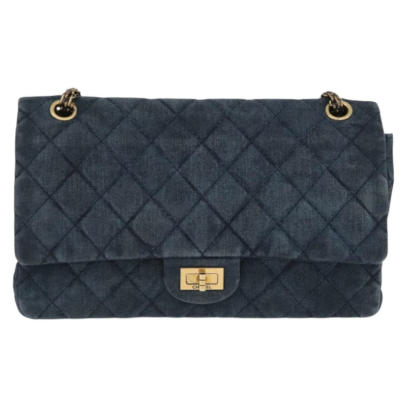 【日本直送】香奈兒雙蓋鏈條絎縫肩背包 牛仔藍 金色雙C標誌 正品 ki6569SAM-12