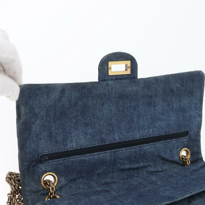 【日本直送】香奈兒雙蓋鏈條絎縫肩背包 牛仔藍 金色雙C標誌 正品 ki6569SAM-18