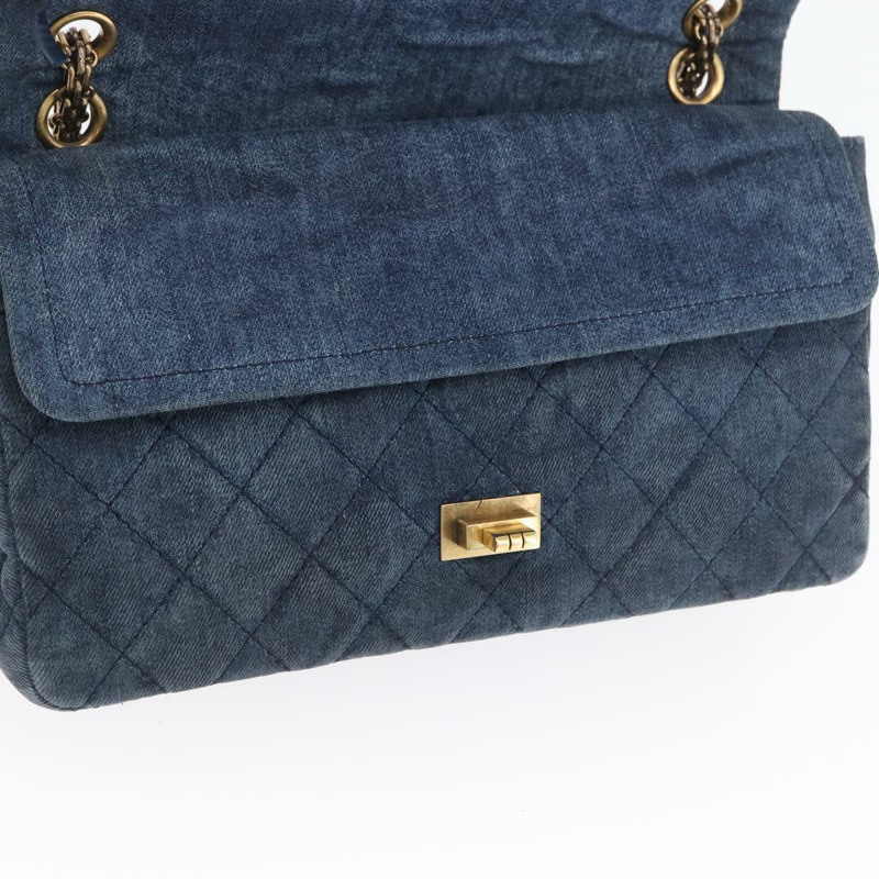 【日本直送】香奈兒雙蓋鏈條絎縫肩背包 牛仔藍 金色雙C標誌 正品 ki6569SAM-19