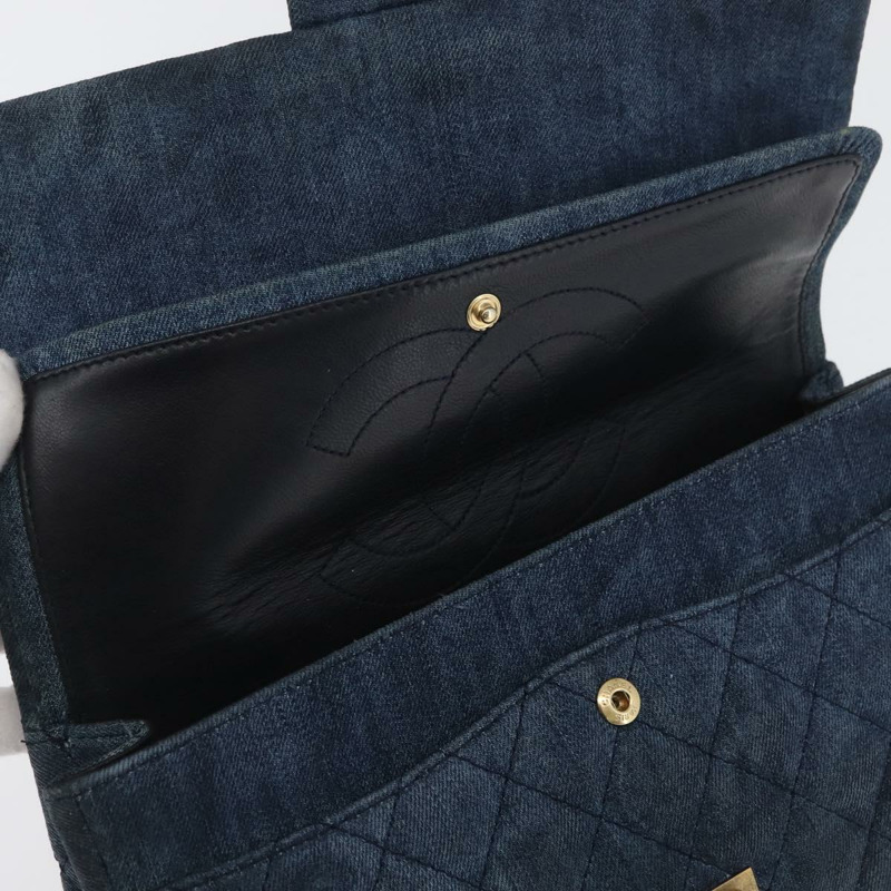 【日本直送】香奈兒雙蓋鏈條絎縫肩背包 牛仔藍 金色雙C標誌 正品 ki6569SAM-20