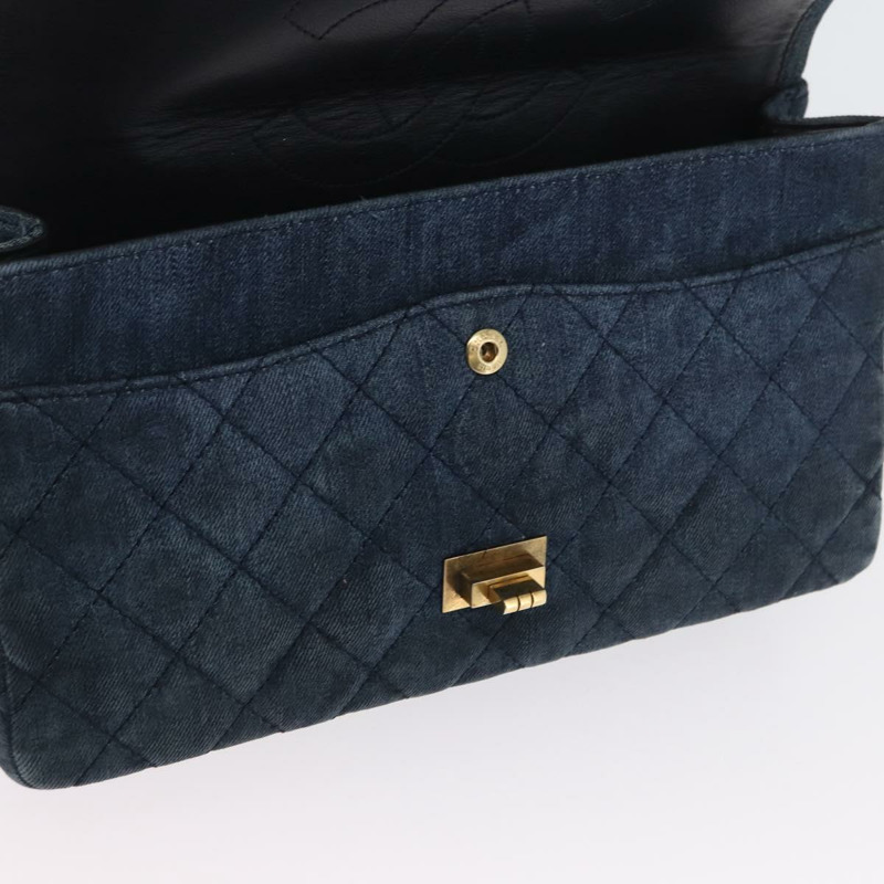 【日本直送】香奈兒雙蓋鏈條絎縫肩背包 牛仔藍 金色雙C標誌 正品 ki6569SAM-21