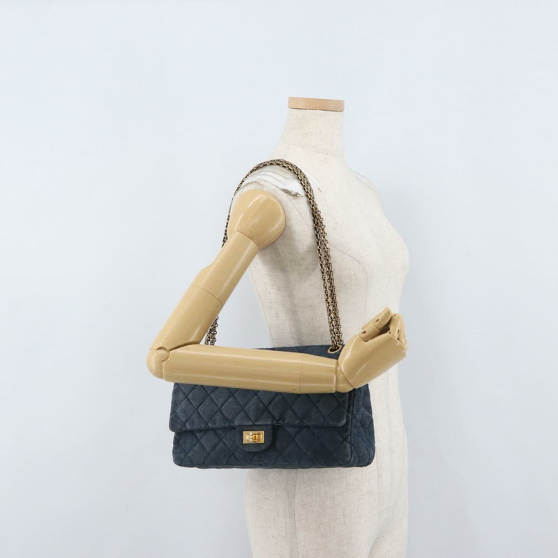 【日本直送】香奈兒雙蓋鏈條絎縫肩背包 牛仔藍 金色雙C標誌 正品 ki6569SAM-28