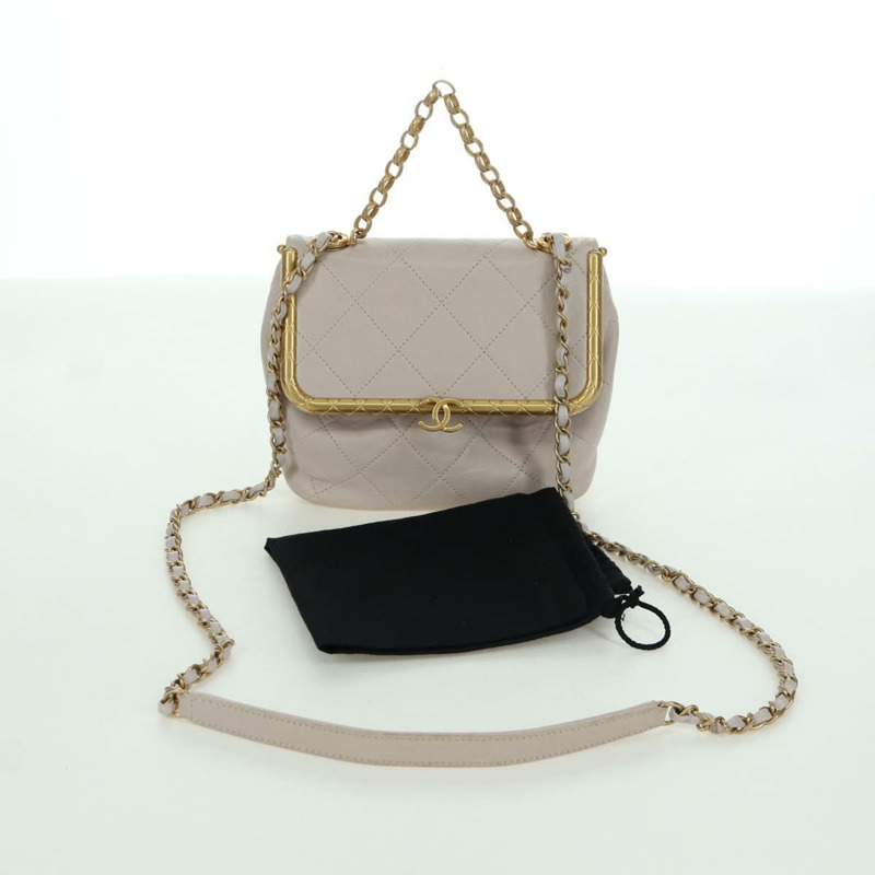 【日本直送】香奈兒鏈絎縫單肩包，羊皮材質，兩用，粉紅色金色雙C標誌，正品 ARZ510V-11