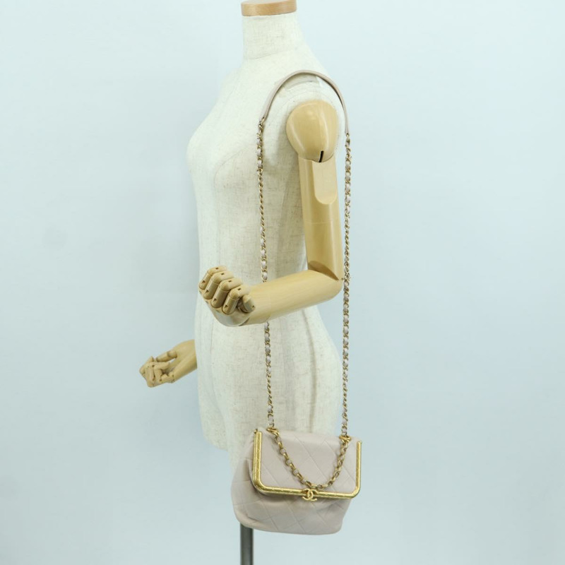 【日本直送】香奈兒鏈絎縫單肩包，羊皮材質，兩用，粉紅色金色雙C標誌，正品 ARZ510V-26