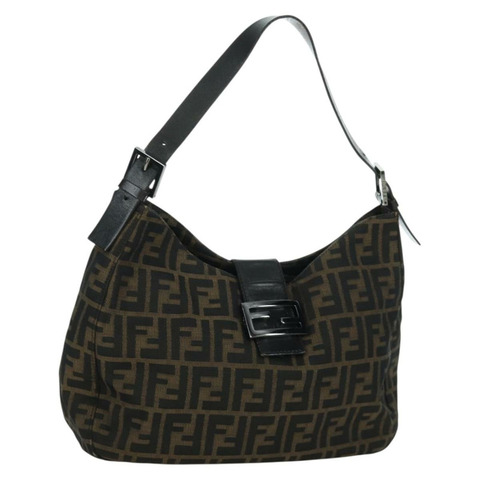 FENDI Zucca帆布Mamma Baguette單肩包 棕色/黑色 正品 YKZ798SAV