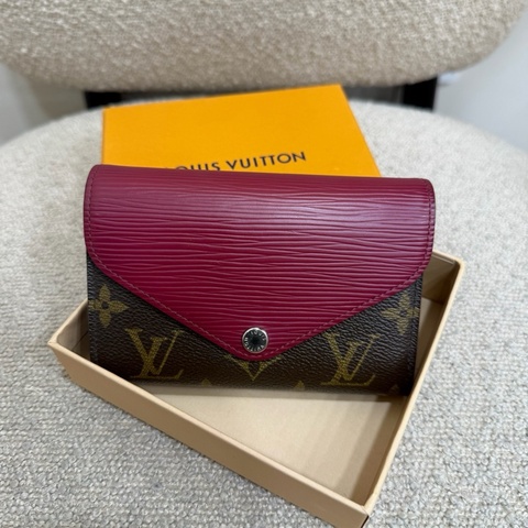 Louis Vuitton 路易威登老花拼水波紋三折錢夾 14年底長13.5cm  附件：盒