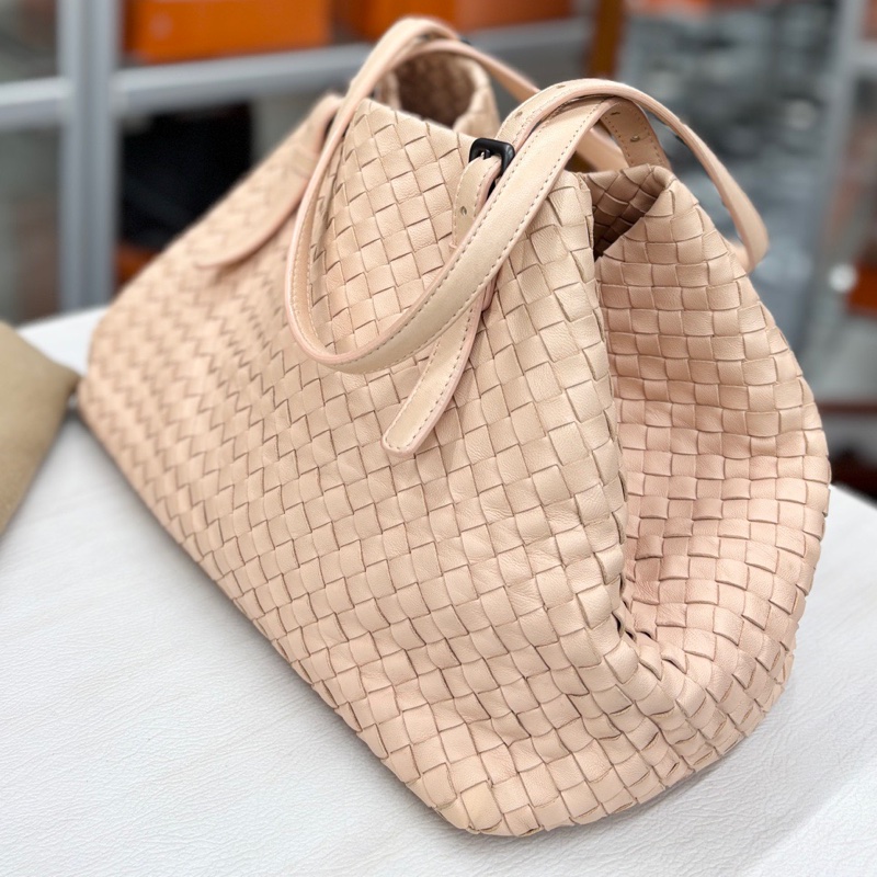 【狀況良好】Bottega Veneta BV 珊瑚粉編織小號托特單肩包，98新-3