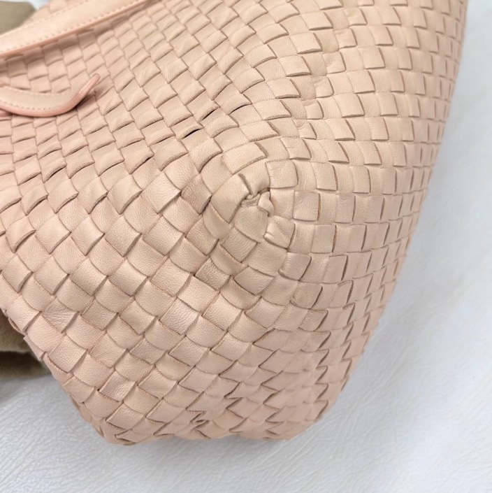 【狀況良好】Bottega Veneta BV 珊瑚粉編織小號托特單肩包，98新-8