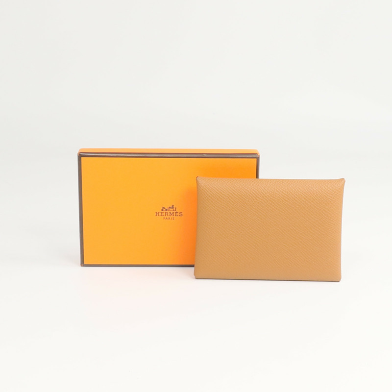 HERMES Epsom皮革Calvi Duo卡片套Gold-9