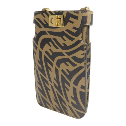FENDI 牛皮皮革/塗層帆布Fendi Sarah Coleman Vertigo Peek-a-Phone手機袋