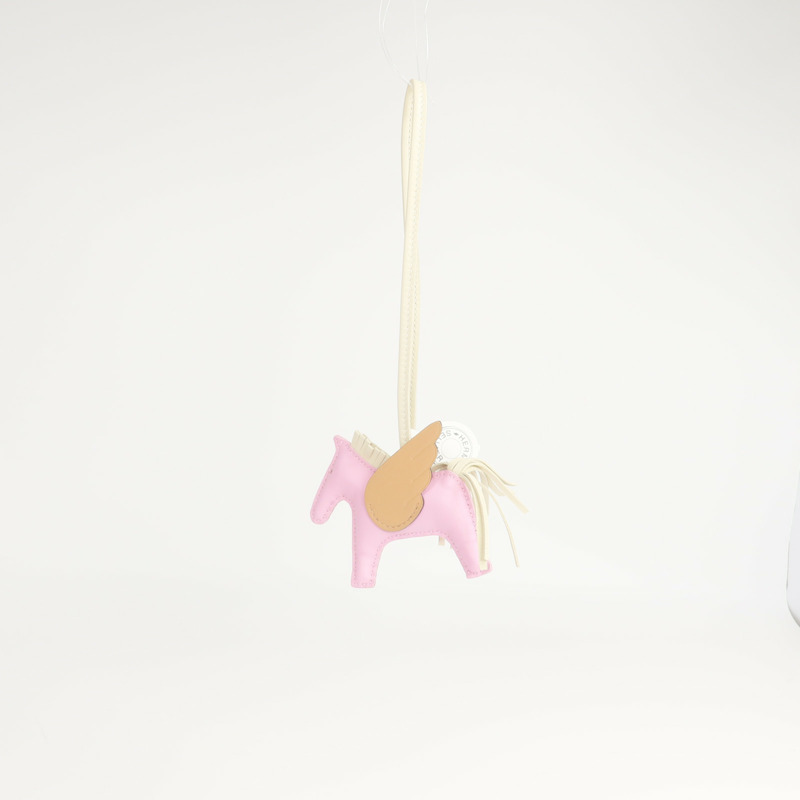 HERMES Milo/Swift皮革Rodeo Pegase PM掛飾Mauve Sylvestre/Chai/Craie-9