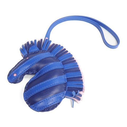 HERMES Milo皮革Geegee Savannah Charm掛飾Bleu Saphir/Bleu France/Mauve Sylvestre