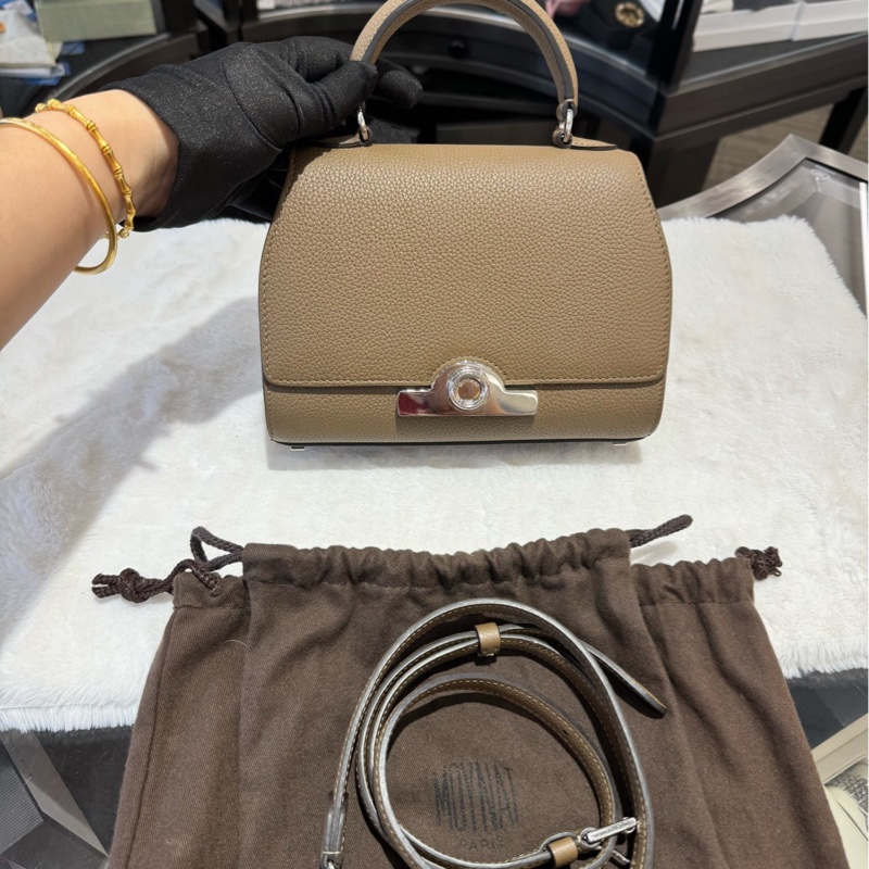 Moynat莫奈 rejane小號 大象灰銀扣 荔枝皮   附件：塵袋 肩帶-0