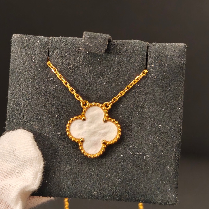 Van Cleef & Arpels 梵克雅寶 Alhambra系列 17年保卡 四葉草項鍊18K黃金材質 白貝母吊墜 中號-7