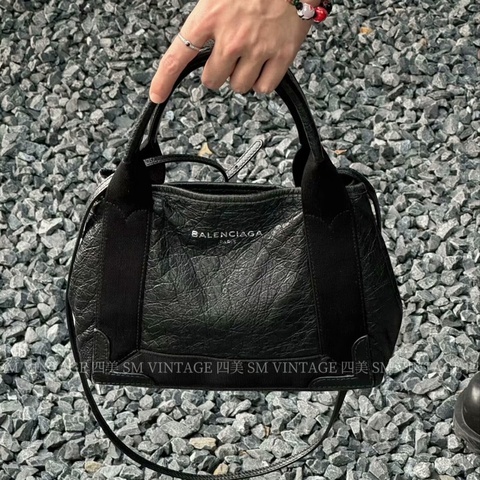 Balenciaga • 油臘牛皮拼帆布Navy Cabas 斜背包