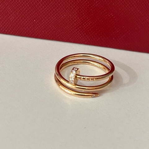 Cartier卡地亞 雙圈釘子戒指 54號 玫瑰金 頭尾鑽 配件 證書+盒