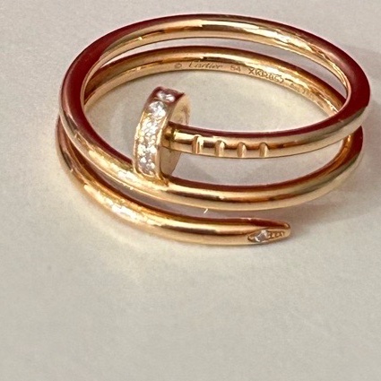 Cartier卡地亞 雙圈釘子戒指 54號 玫瑰金 頭尾鑽 配件 證書+盒-4