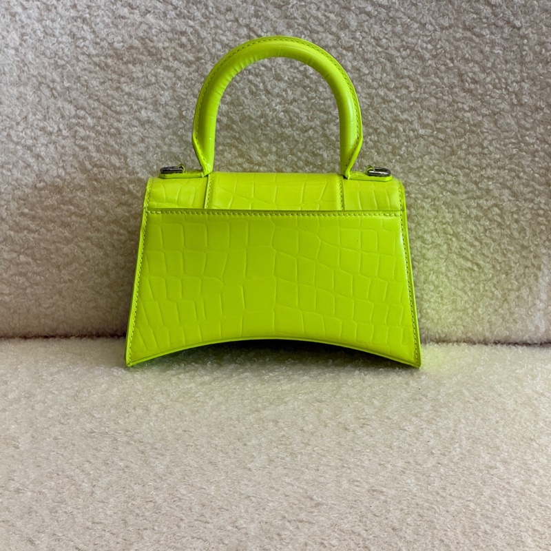 Balenciaga • Hourglass螢光綠鱷魚壓紋牛皮沙漏包銀釦 Xs-6