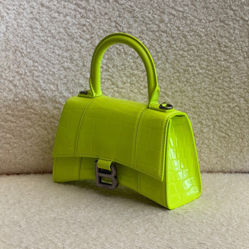 Balenciaga • Hourglass螢光綠鱷魚壓紋牛皮沙漏包銀釦 Xs-7