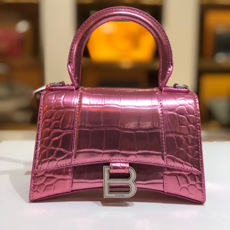 Balenciaga • Hourglass電光粉鱷魚壓紋牛皮沙漏包銀釦 Xs-2