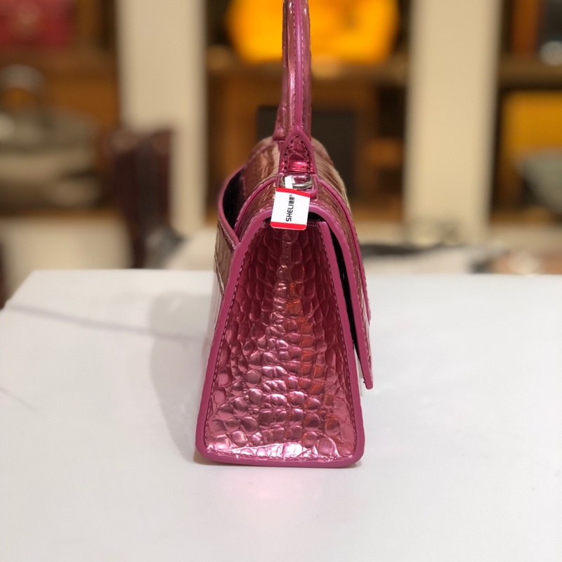 Balenciaga • Hourglass電光粉鱷魚壓紋牛皮沙漏包銀釦 Xs-3