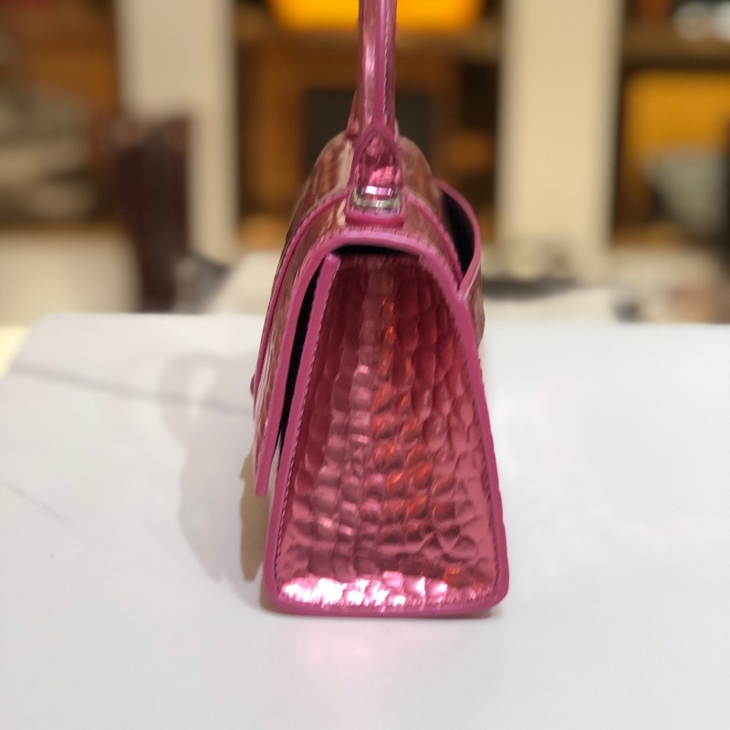 Balenciaga • Hourglass電光粉鱷魚壓紋牛皮沙漏包銀釦 Xs-4