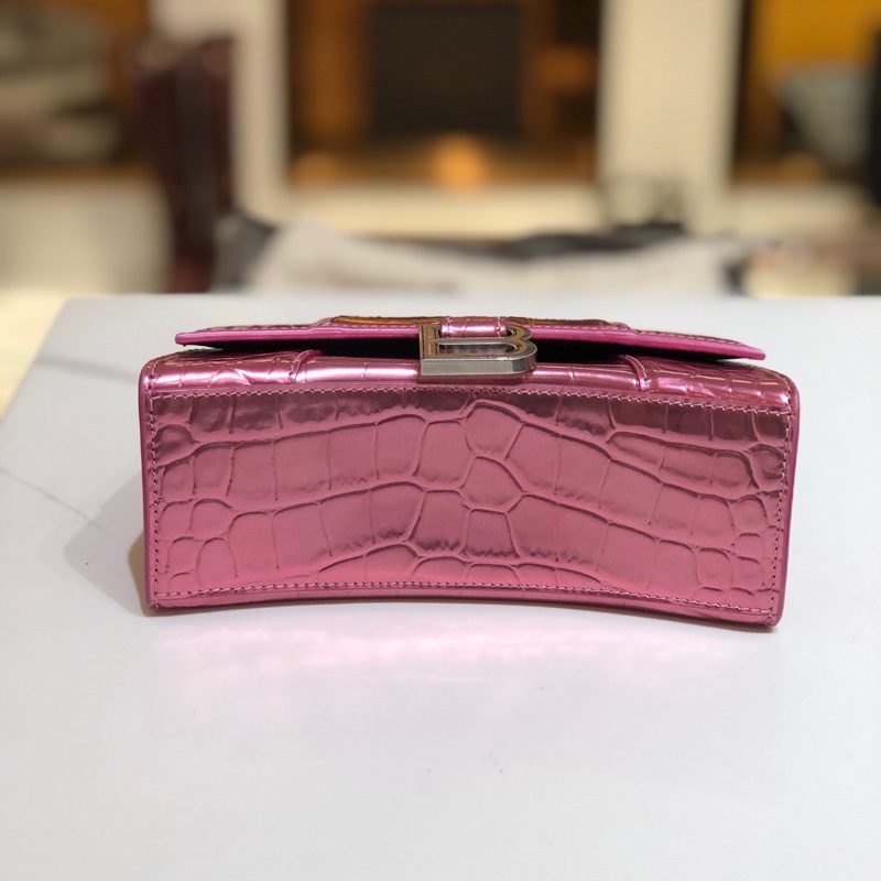 Balenciaga • Hourglass電光粉鱷魚壓紋牛皮沙漏包銀釦 Xs-5