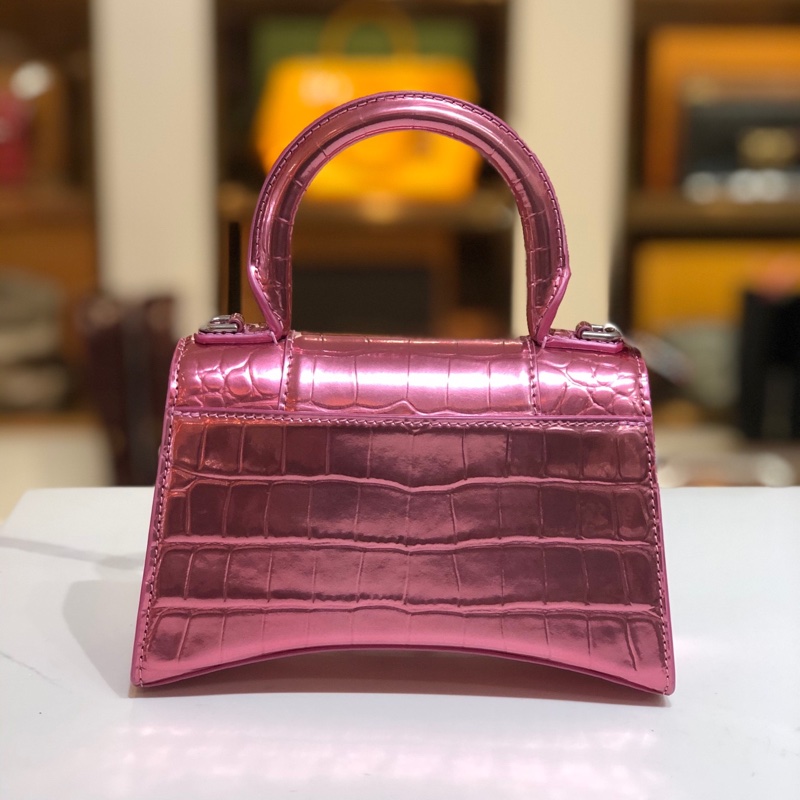 Balenciaga • Hourglass電光粉鱷魚壓紋牛皮沙漏包銀釦 Xs-9