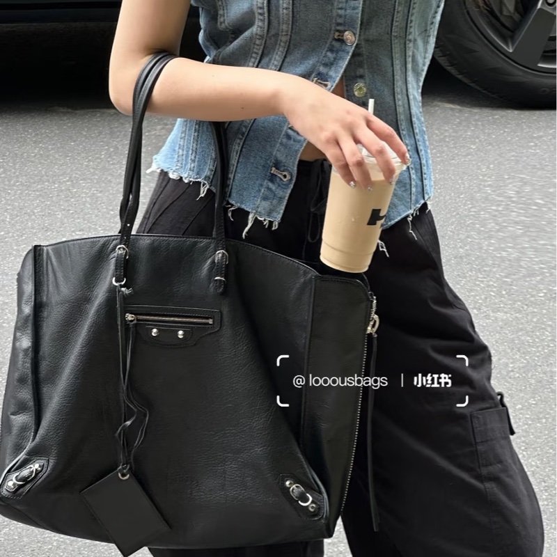 Balenciaga • 經典黑色Papie 牛皮機車托特包-2