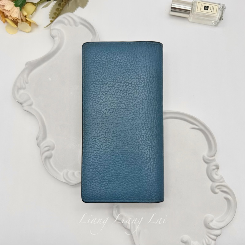 LOUIS VUITTON LV 荔枝紋牛皮藍綠色長夾-1