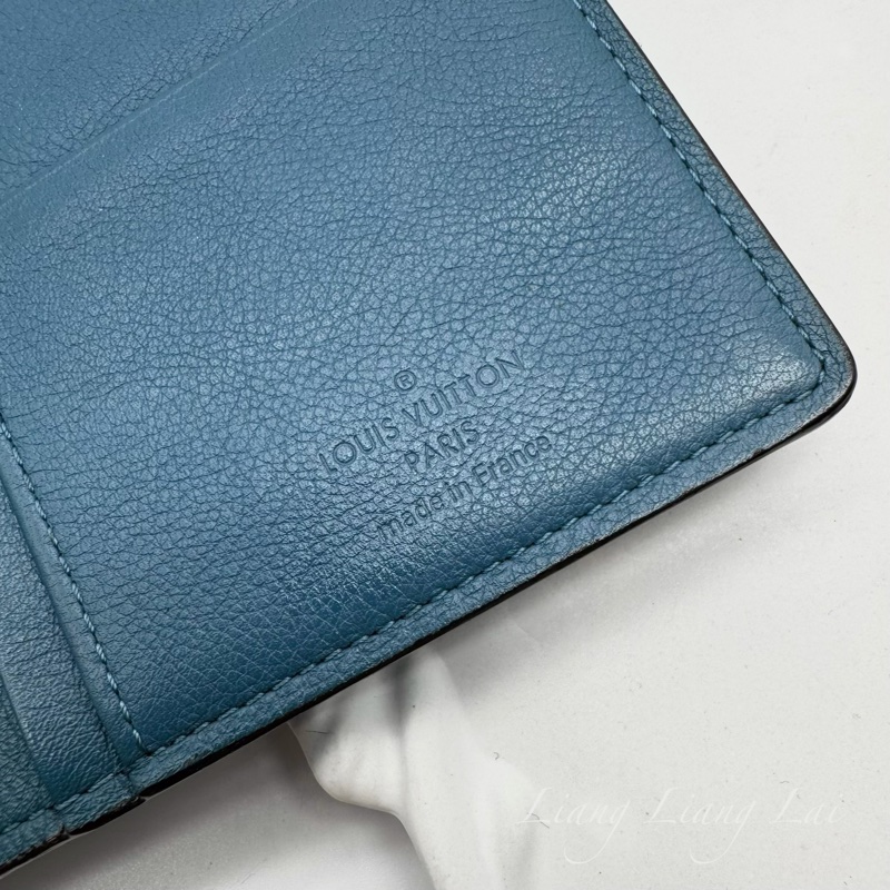 LOUIS VUITTON LV 荔枝紋牛皮藍綠色長夾-2