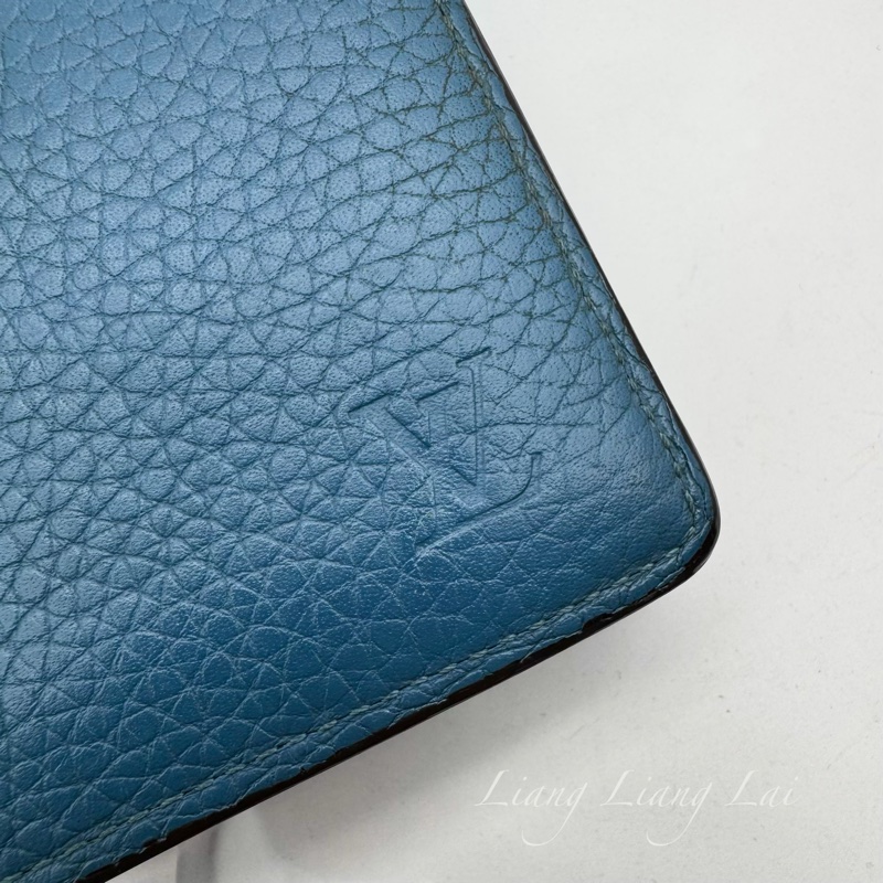 LOUIS VUITTON LV 荔枝紋牛皮藍綠色長夾-4