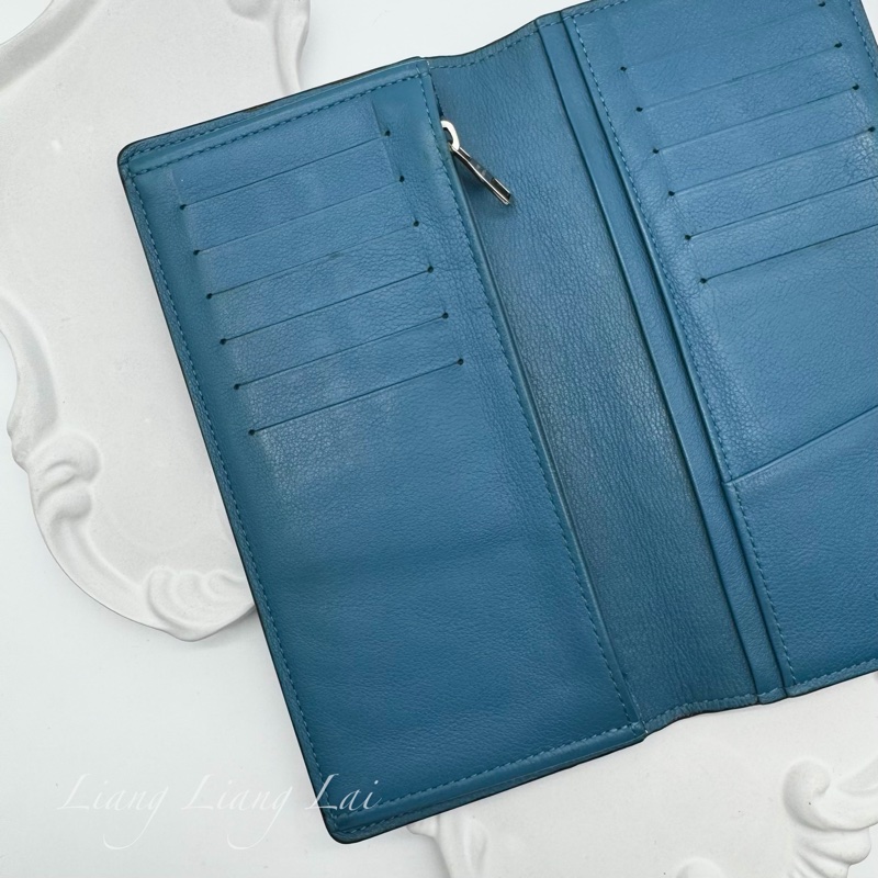 LOUIS VUITTON LV 荔枝紋牛皮藍綠色長夾-6