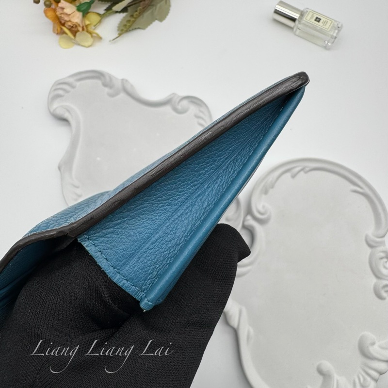 LOUIS VUITTON LV 荔枝紋牛皮藍綠色長夾-15