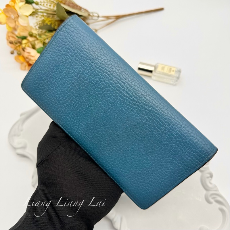 LOUIS VUITTON LV 荔枝紋牛皮藍綠色長夾-18