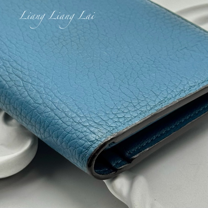 LOUIS VUITTON LV 荔枝紋牛皮藍綠色長夾-23