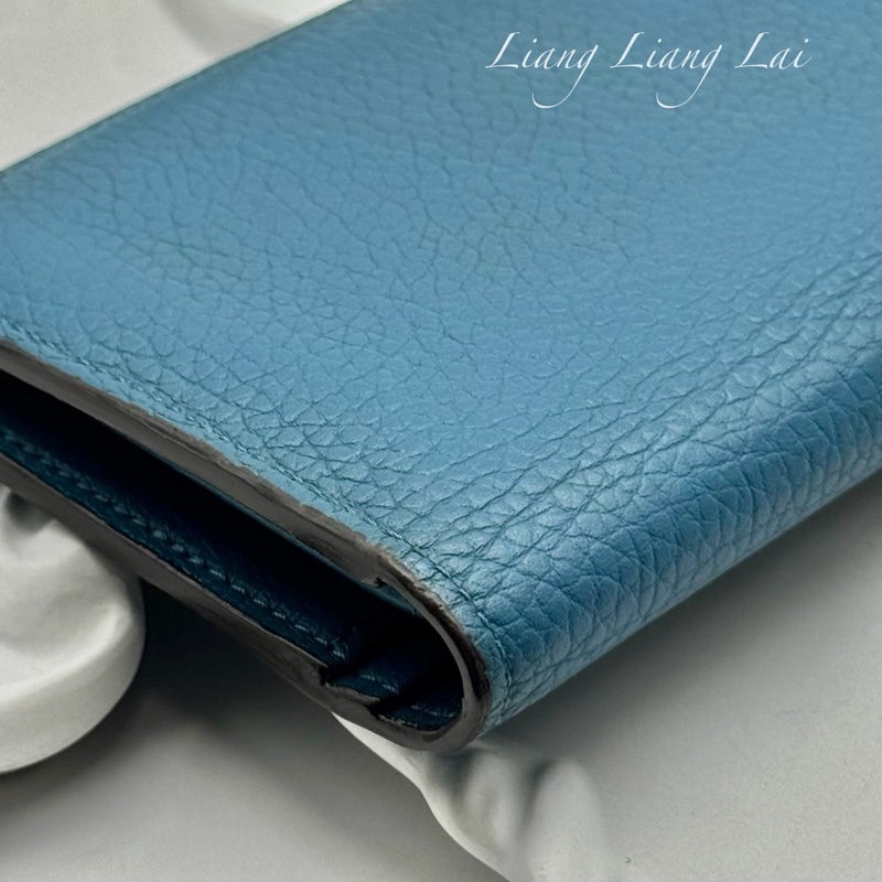 LOUIS VUITTON LV 荔枝紋牛皮藍綠色長夾-25