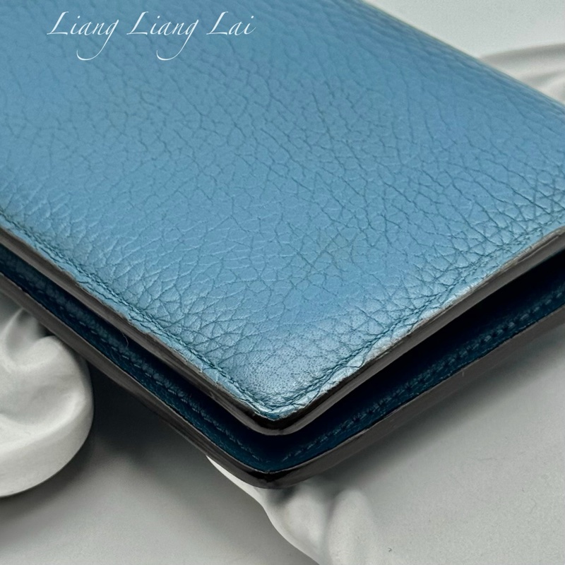 LOUIS VUITTON LV 荔枝紋牛皮藍綠色長夾-26