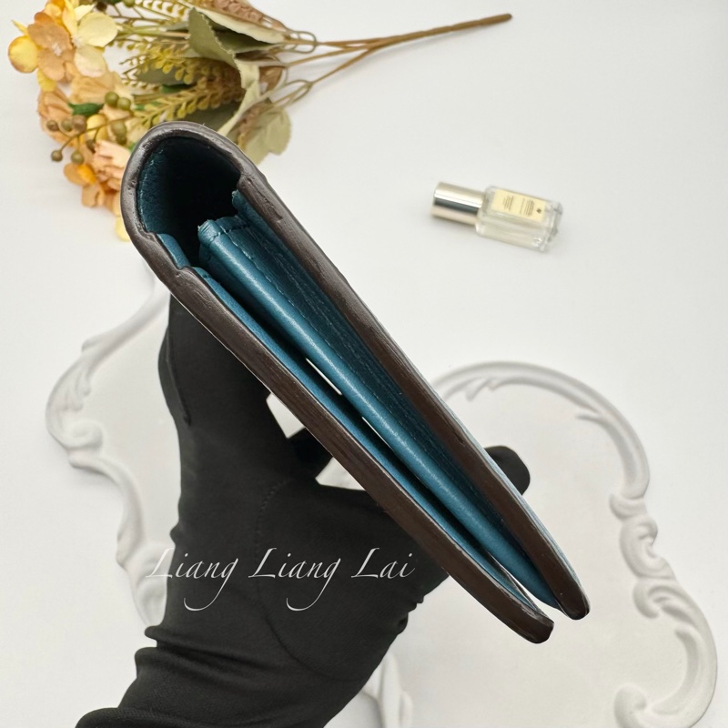 LOUIS VUITTON LV 荔枝紋牛皮藍綠色長夾-27