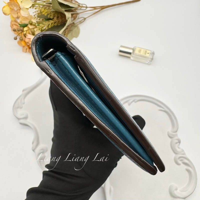 LOUIS VUITTON LV 荔枝紋牛皮藍綠色長夾-28