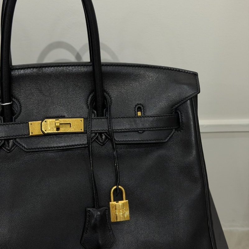 愛馬仕Birkin35 黑金 Evergrain皮 手提包-8