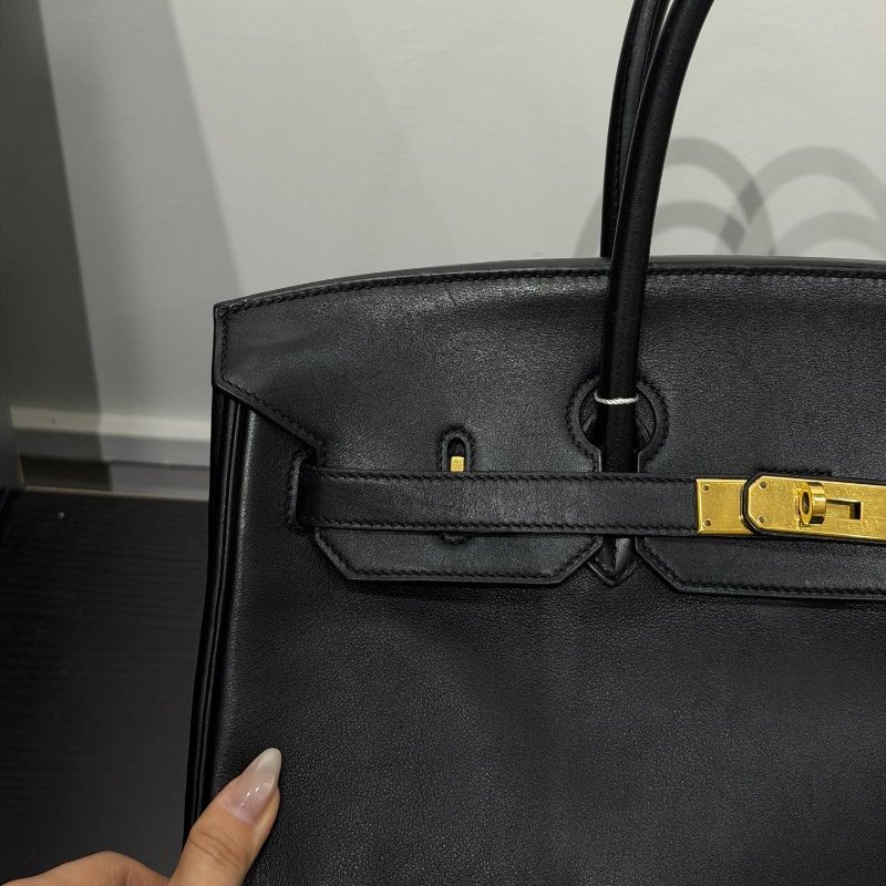 愛馬仕Birkin35 黑金 Evergrain皮 手提包-9