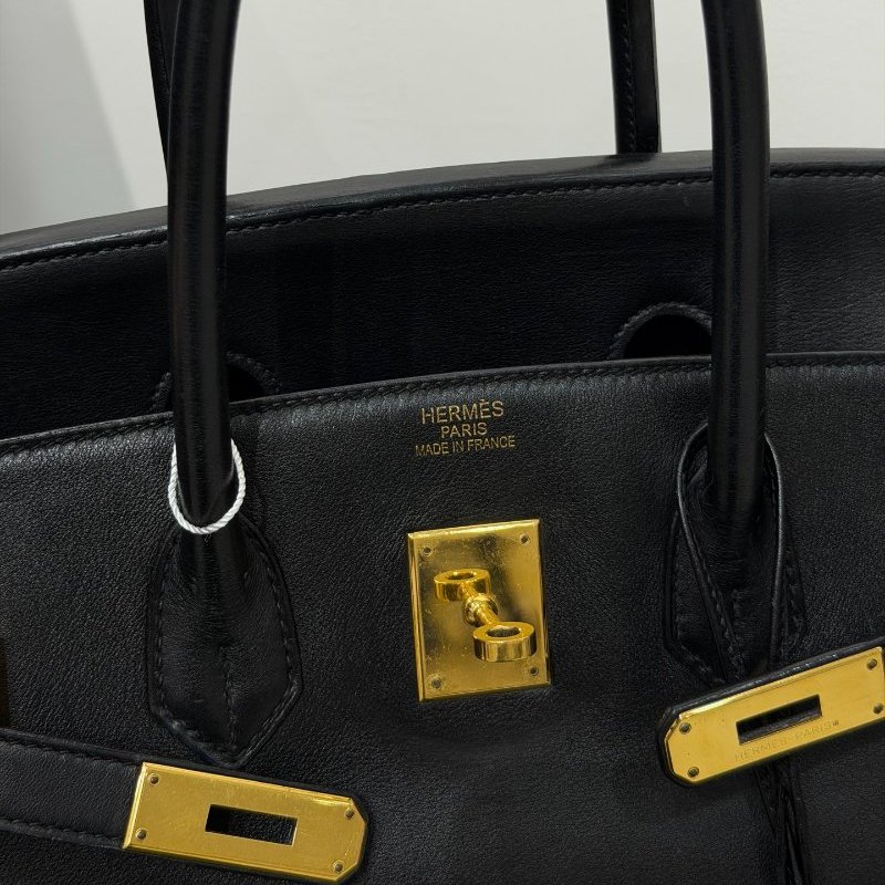 愛馬仕Birkin35 黑金 Evergrain皮 手提包-10