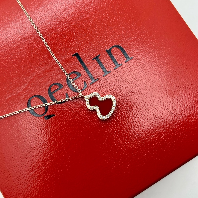 99新Qeelin 麒麟紅瑪瑙小葫蘆帶鑽項鍊  24年：有卡+盒-1